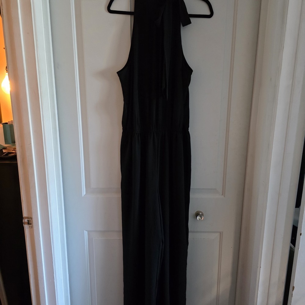 Ashley Stewart Black Polyester Jumpsuit with Zipper Detail